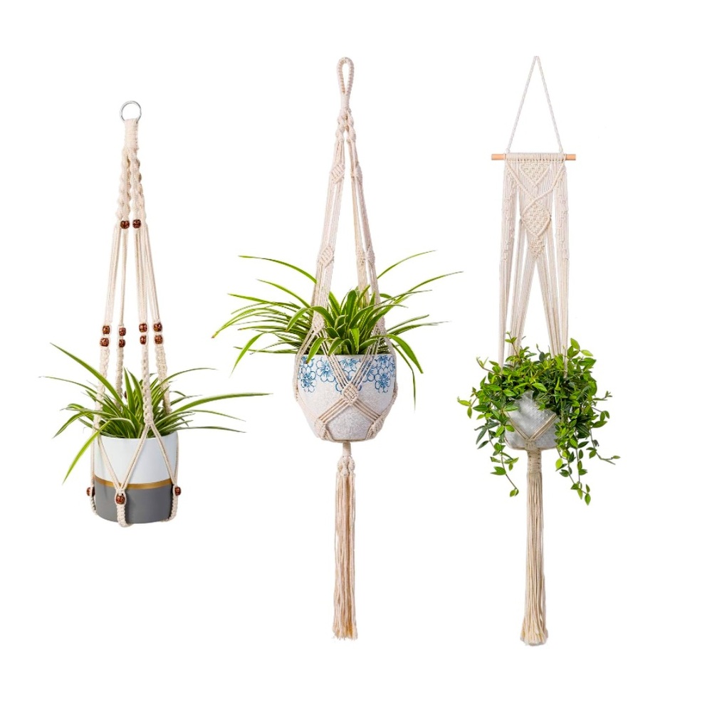Macrame Plant Hangers  (3 pack) Boho Wall Hanging Planter Plant Holder
